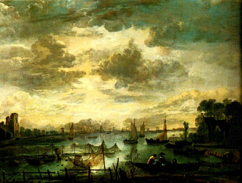 Aert van der Neer flodsceneri med fiskare china oil painting image